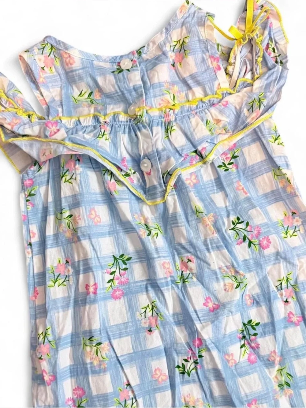 Youngland‎ Girls Size 5 Blue Floral Checkered Summer Vacation Dress